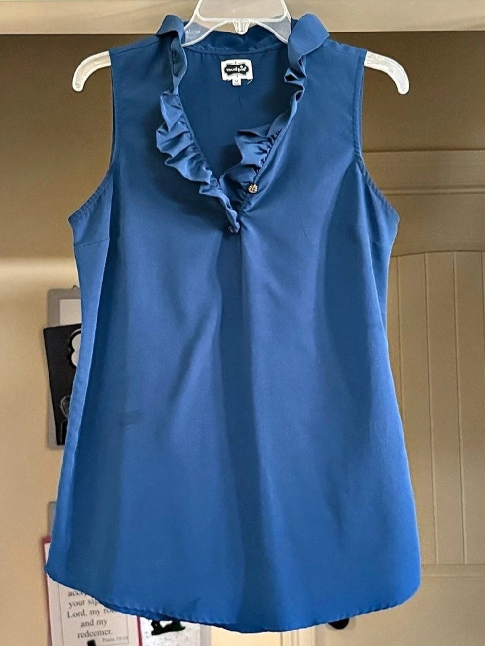 mud pie Ruffle Neck Sleeveless Blouse - Size Medium